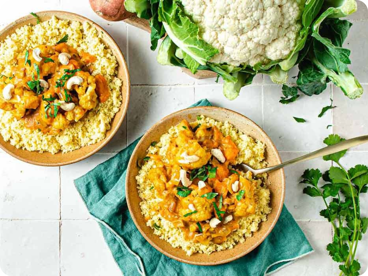 Chou fleur roti au curry, houmous de patate douce et coriandre (2)