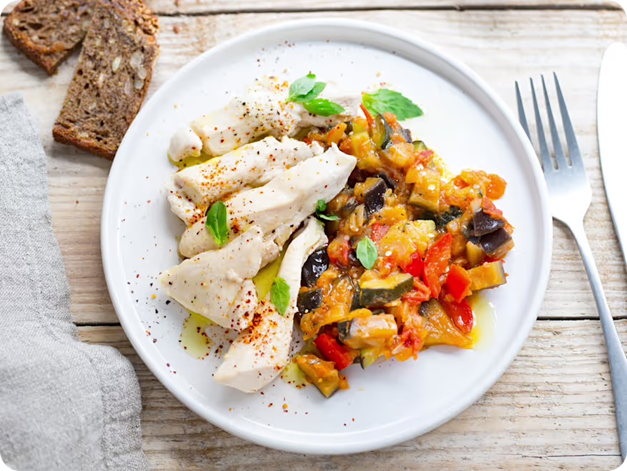 Poulet mariné au thym & ratatouilles