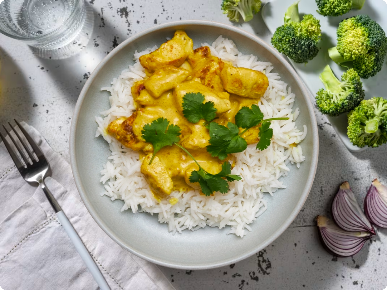 Sauté de volaille curry coco pilaf